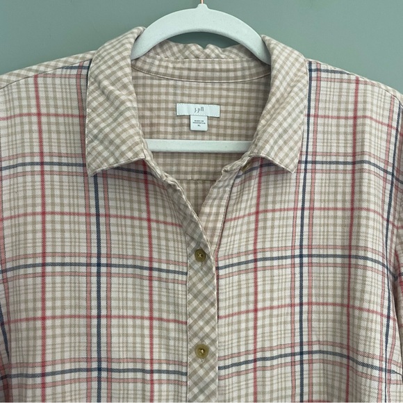 J Jill Double Layer Cotton Flannel Long Sleeve Button Down Tunic - Picture 3 of 15